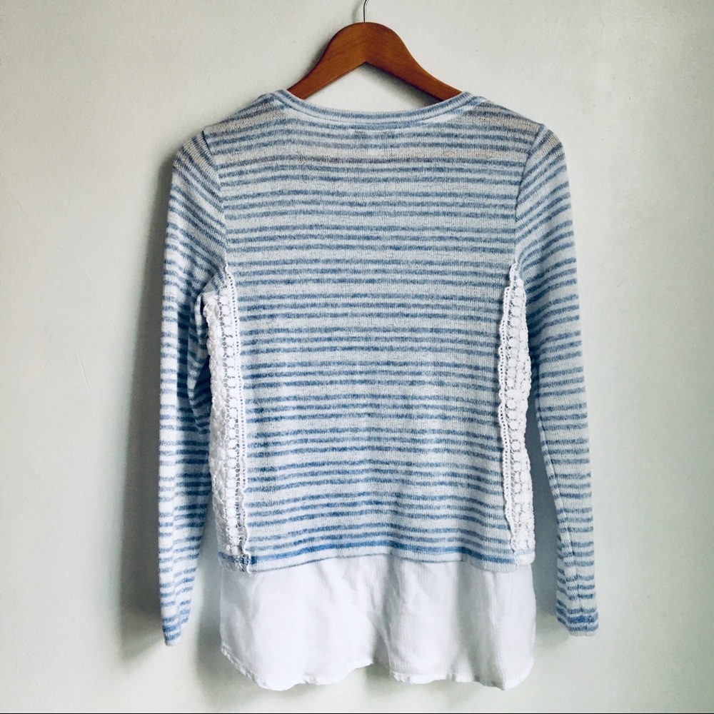 TRIBAL Blue Striped Crochet Lace Layered Top - Picture 6 of 6